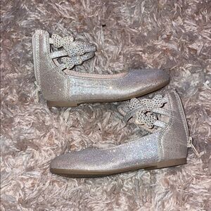 Glittery Silver Ballet Flats with Bow